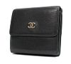 CHANEL BLACK LEATHER TRI FOLD SQUARE WALLET