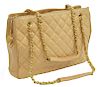 CHANEL QUILTED TAN LAMBSKIN LEATHER TOTE BAG