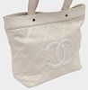 CHANEL WHITE PERFORATED LEATHER TOTE BAG