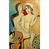 Attributed to: Bela Kadar, Hungarian  (1877-1956) Oil on cardboard "Nude With Apple".