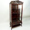 Mid Century Chinese Carved Teak Wood and Glass Display Case.