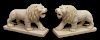 (2) CARVED WHITE MARBLE LION SCULPTURES