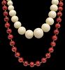 (2) ESTATE BEADED NECKLACES, WHITE & RED CORAL