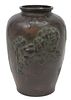 ASIAN PATINATED BRONZE FOO LION RELIEF VASE