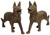 (2) LARGE HAND CARVED WOOD WALKING GUARD DOGS