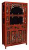 CHINESE RED LACQUER CARVED WOOD DISPLAY CABINET