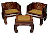 (3) CHINESE RED LACQUER ALTAR THRONE CHAIR & TABLE