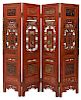 CHINESE CARVED RED LACQUER FOUR-PANEL SCREEN
