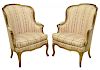 (2) LOUIS XV STYLE GILTWOOD UPHOSTERED WING CHAIRS