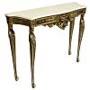 ITALIAN GILT WOOD FIGURAL MARBLE TOP CONSOLE TABLE
