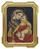 MADONNA & CHILD, 19TH C PAINTED PRINT ON CANVAS