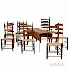 Shaker-style Maple Drop-leaf Harvest Table and a Set of Eight Chairs