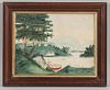 American School, 19th Century    Naive Landscape Scene with Boating Party