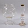 Colorless Blown Glass Oil Lamp and a Fish Bowl