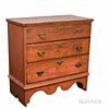 Early Red-painted Pine Three-drawer Chest