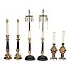 Three Pairs Candlesticks Converted to Lamps