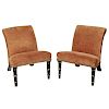 Pair Ebonized and Suede Upholstered Gout Stools