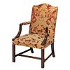 George III Style Mahogany and Damask Arm Chair