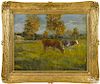 Andrew Curtain Davis (American 1853-1915), oil on board landscape with cows, signed lower right, 1