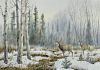 Herb Booth (b. 1942) Deer in Snow