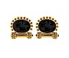 Elizabeth Locke 18K Gold Black Stone Intaglio Earrings
