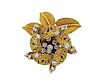 French 18k Gold Rose Flower Diamond Brooch