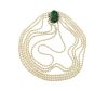 14K Gold Green Stone Pearl 6 Strand Necklace
