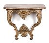 A Louis XVI Painted and Gilt Console Table Height 36 x width 43 3/8 x depth 20 3/4 inches.