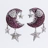 Contemporary Approx. 7.80 Carat Pink Sapphire, 1.40 Carat Diamond and 18 Karat White Gold Crescent Moon Earrings.