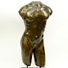 Contemporary Bronze Sculpture of a Male Torso on Fitted Wooden Base.