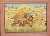 Indian Mughal Painting Elephant & Tiger hunt
