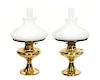 A Pair of American Brass Oil Lamps Height overall 21 1/2 inches.