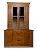 An American Oak Stepback Corner Cabinet Height 87 1/2 x width 57 1/2 x depth 35 inches.