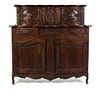 A French Provincial Oak Sideboard, Height 57 1/2 x width 59 x depth 21 inches.