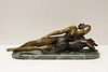 European Bronze Statue of a Woman Lying w/ the Dog