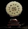 Chinese Carved Round Jade Plaque with Wood Stand