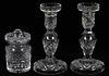 WATERFORD CRYSTAL CANDLE STICKS AND JAM JAR C1930