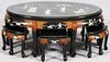 CHINESE BLACK LACQUER & HARDSTONE TABLE & STOOLS