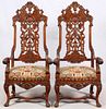 FRENCH CARVED WALNUT ARMCHAIRS PAIR