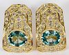 NATURAL BLUE ZIRCON AND 3.84CT DIAMOND EARRINGS