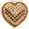 YELLOW GOLD DIAMOND & SAPPHIRE HEART PENDANT/BROOCH