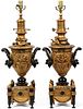 EDWARDIAN BAROQUE STYLE CAST METAL TABLE LAMPS PAIR