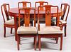 CHINESE STYLE MAHOGANY DINING TABLE AND CHAIRS