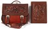 BROWN TOOLED LEATHER WRITERS PORT FOLIO