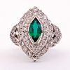 Unknown | Marquise Emerald and Diamond Cluster Ring