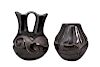 Santa Clara Pueblo | Lot of 2: Black Wedding Vase and Black Jar