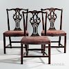 Set of Three Leather-upholstered Carved Mahogany Side Chairs
