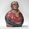 Carved and Painted Wooden Indian Maiden Bust