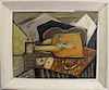 Vintage Cubist Painting of Guitar, Signed