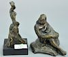 Two small modern bronze sculptures including a seated girl signed Rose and a walking figure. ht. 6 1/4in. & 4 3/4in.